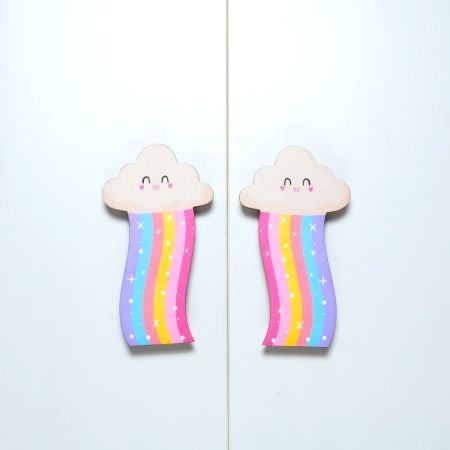 Handcrafted Acacia Wood Rainbow Cloud Handle Pair